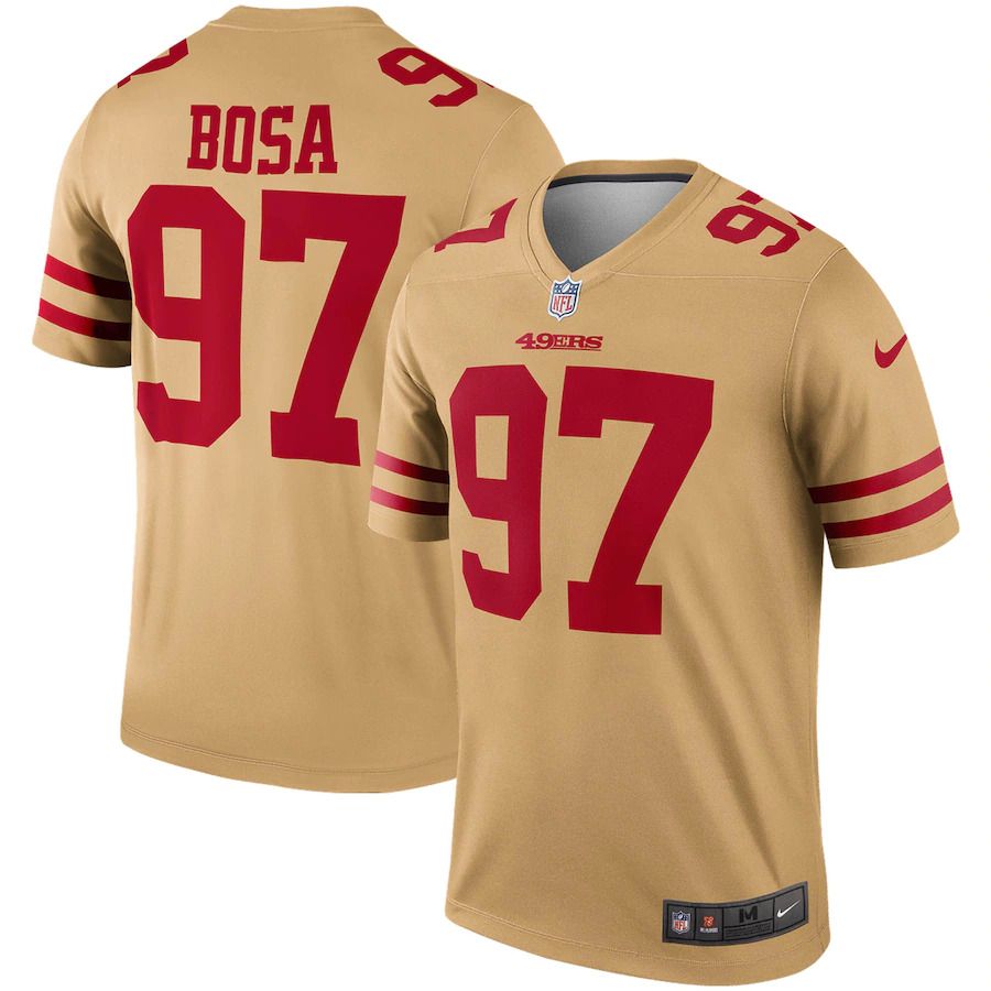 Men San Francisco 49ers 97 Nick Bosa Nike Gold Inverted Legend NFL Jersey